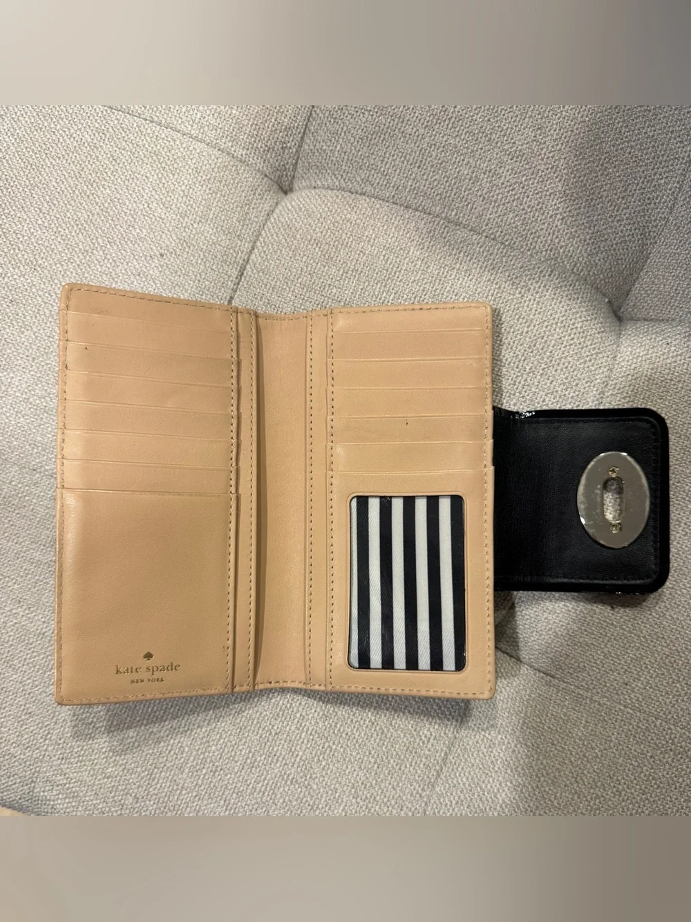 kate spade Black Leather Turnlock Card Holder Wallet